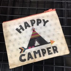 "Happy Camper" Recycled Zip Coin Pouch -- THIS ITEM IS NO LONGER AVAILABLE