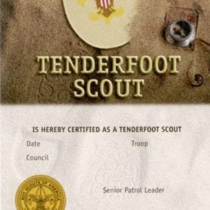 Tenderfoot Rank pocket certificate (single) -- THIS ITEM IS NO LONGER AVAILABLE