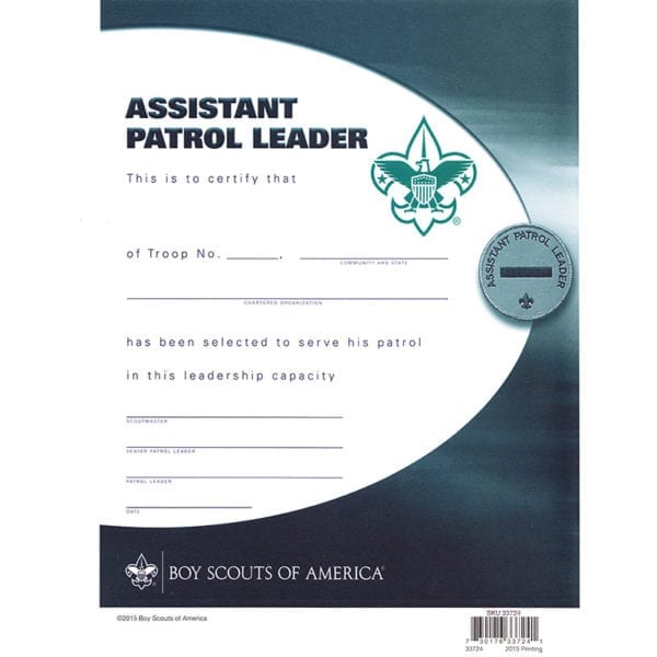 Assistant Patrol Leader Certificate