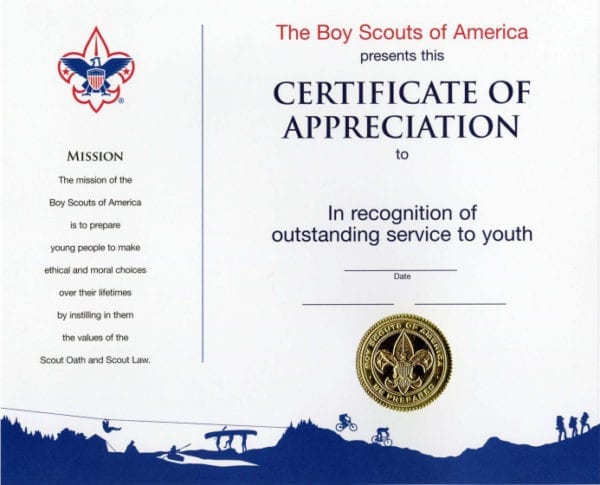 BSA Appreciation Certificate