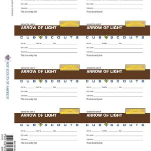 Cub Scout Arrow of Light Rank Pocket Certificate